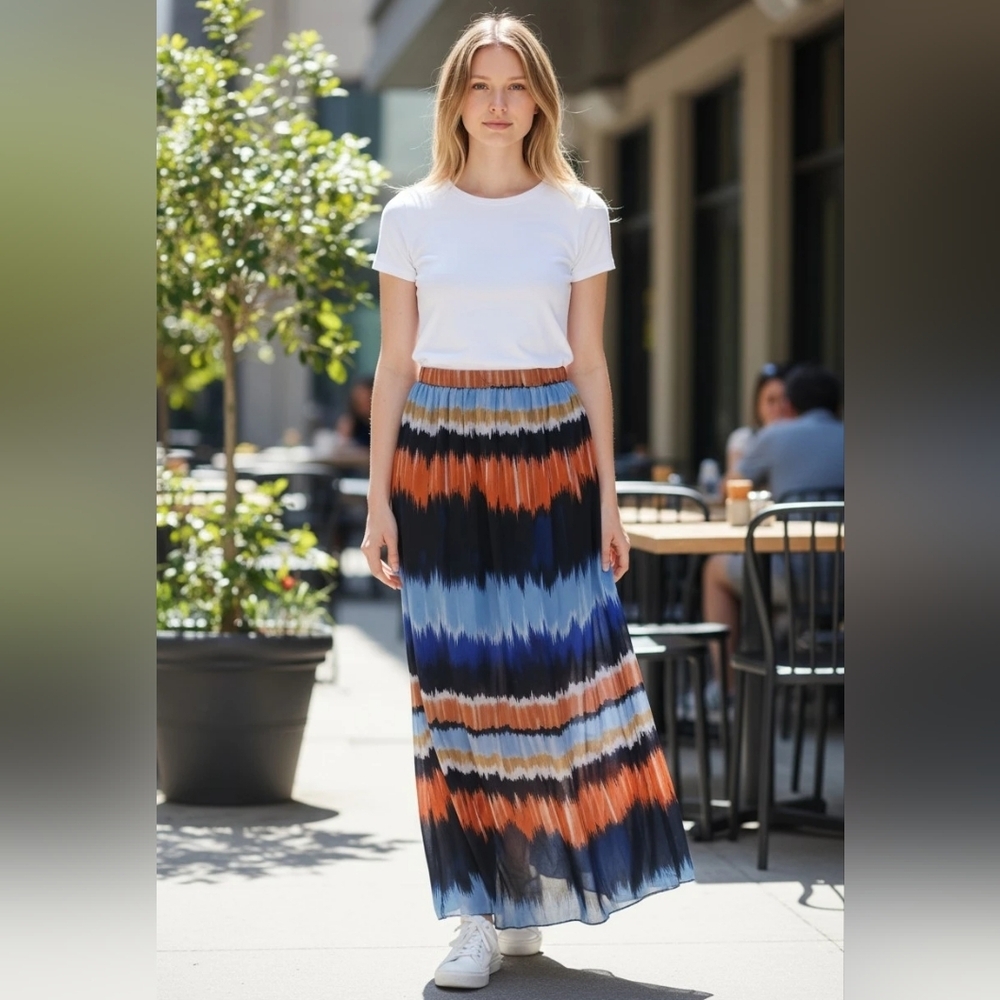 Escalier Women Multicolor  Maxi Skirt - Blue, Orange, Black Size Small